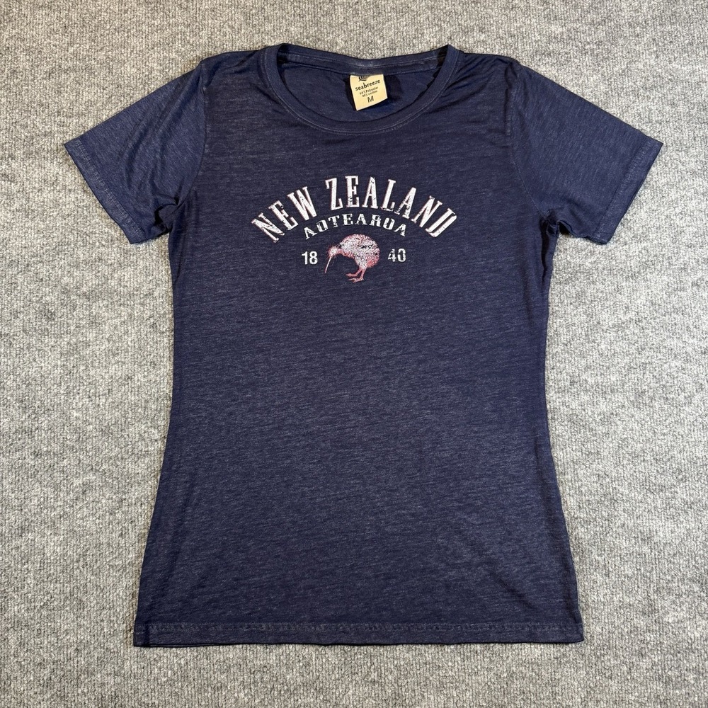 Seabreeze New Zealand Aotearoa Kiwi 1840 Short Sleeve Blue Shirt Womens M
